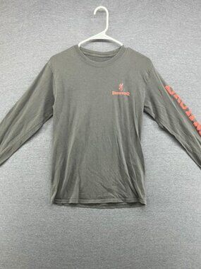 Browning Long Sleeve T-Shirt Mens S P Grey Orange Logo‎ Graphic Outdoor